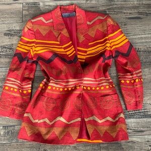 Linda Allard Ellen Tracy linen Blazer Tribal